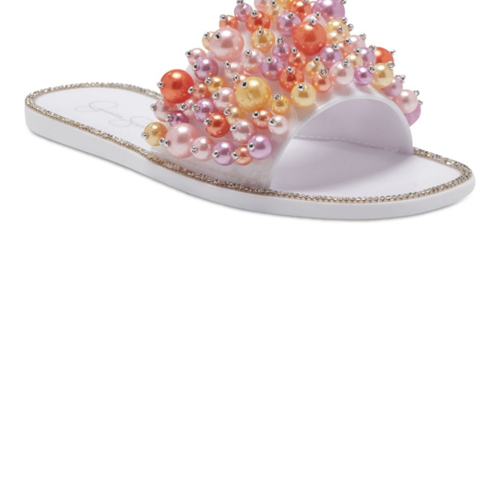 Jessica Simpson White and Orange Beaded Sandals